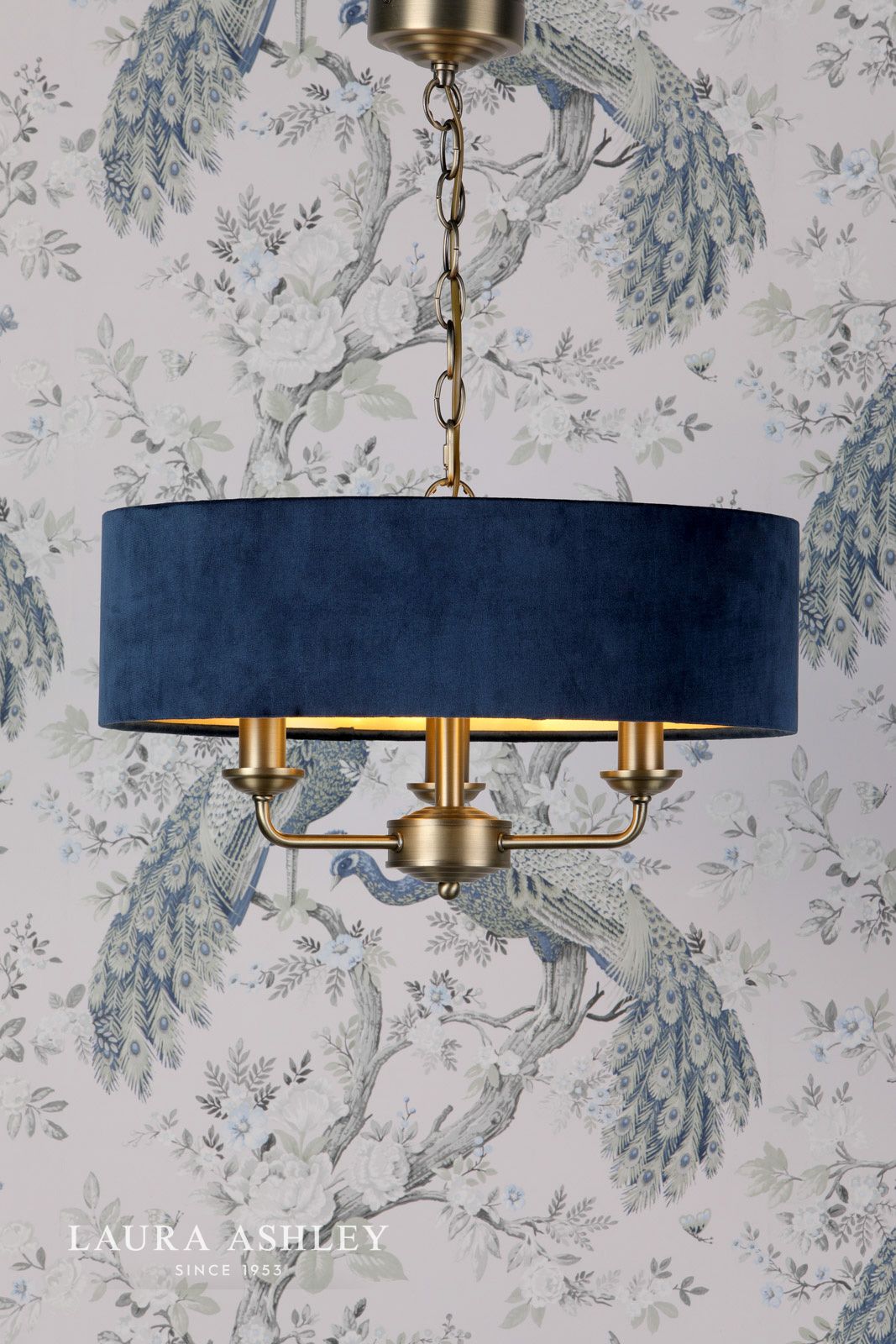 Laura Ashley Sorrento 3 Light Pendant Matt Antique Brass & Blue Shade