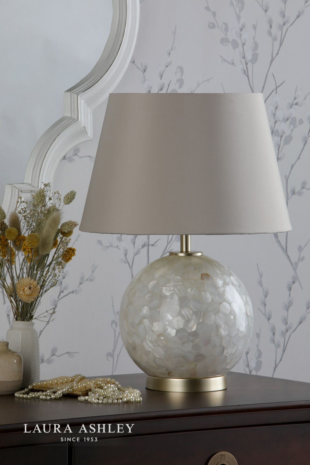 Laura Ashley Mathern Table Lamp Cream Shell & Champagne With Shade