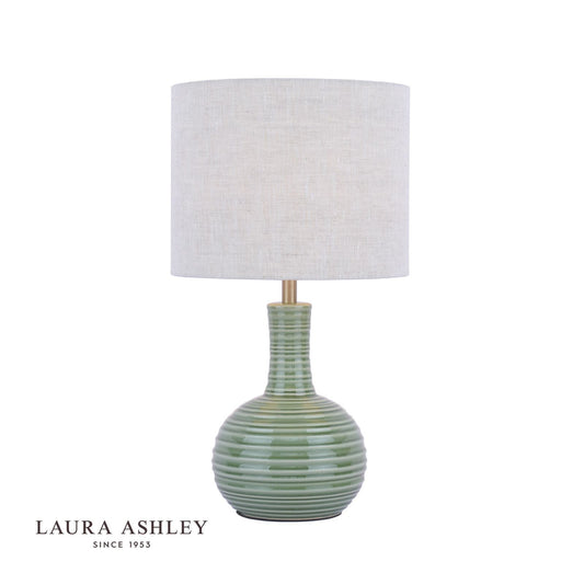 Laura Ashley Padley Table Lamp Green Ceramic & Antique Brass With Shade