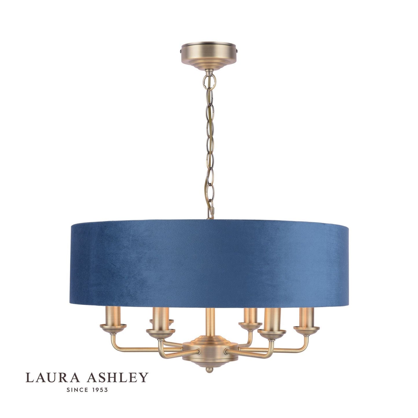 Laura Ashley Sorrento 6 Light Pendant Matt Antique Brass & Blue Shade