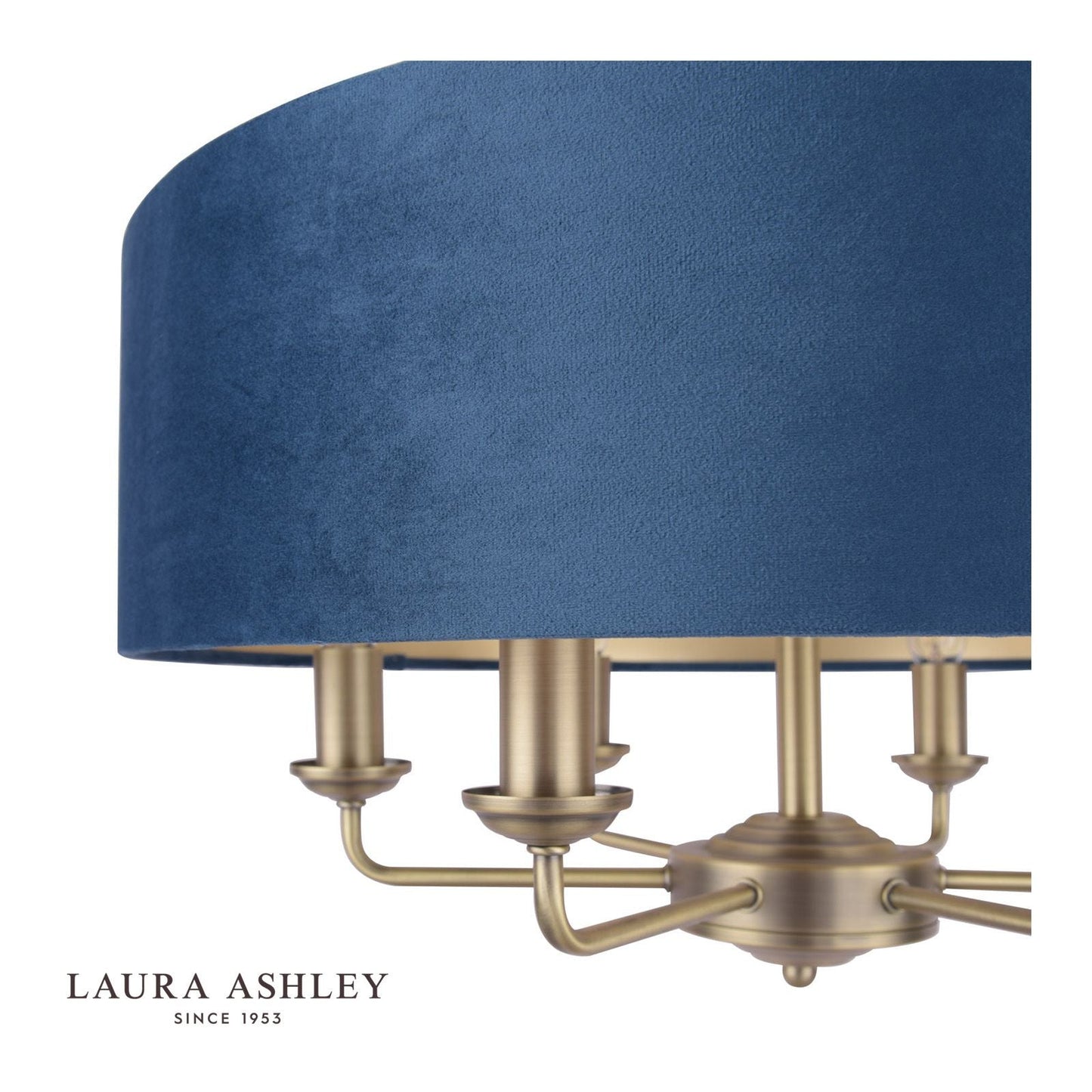 Laura Ashley Sorrento 6 Light Pendant Matt Antique Brass & Blue Shade