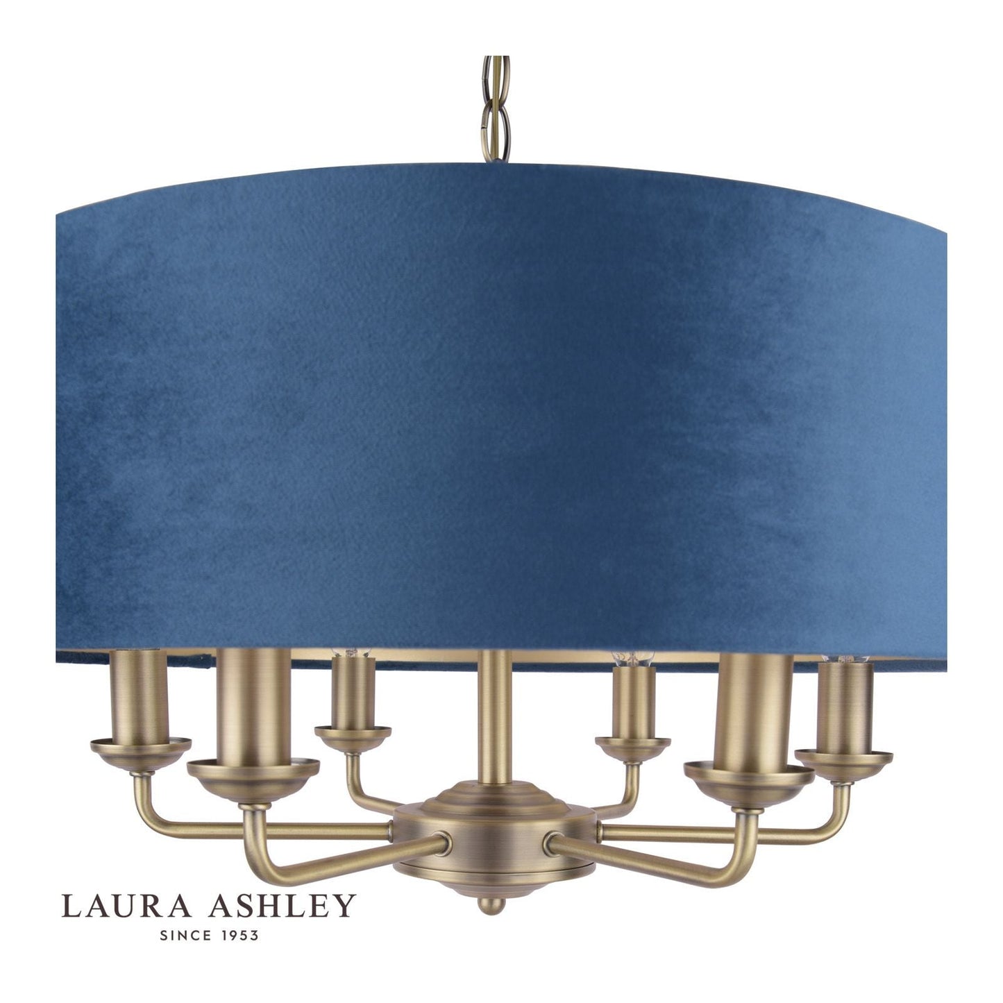 Laura Ashley Sorrento 6 Light Pendant Matt Antique Brass & Blue Shade