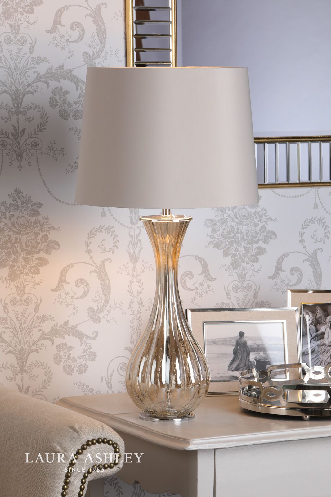 Laura Ashley Nevern Table Lamp Champagne Glass & Polished Chrome With Shade