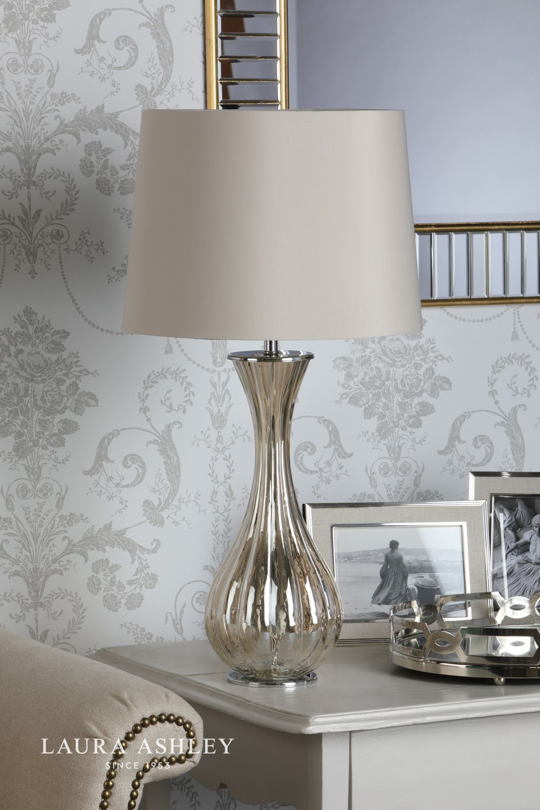 Laura Ashley Nevern Table Lamp Champagne Glass & Polished Chrome With Shade