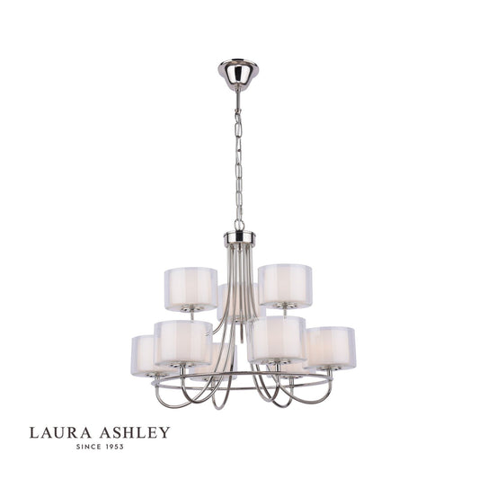 Laura Ashley Southwell 9 Light Pendant Polished Nickel & Opal Glass