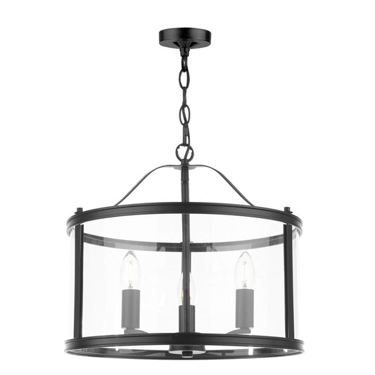 Laura Ashley Harrington 3 Light Pendant Matt Black and Glass