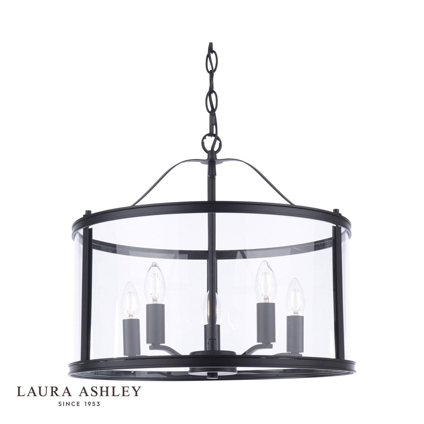 Laura Ashley Harrington 5 Light Pendant Matt Black and Glass