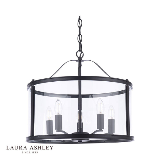 Laura Ashley Harrington 5 Light Pendant Matt Black and Glass