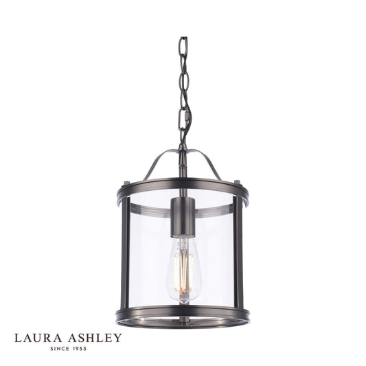 Laura Ashley Harrington Single Pendant Matt Black and Glass