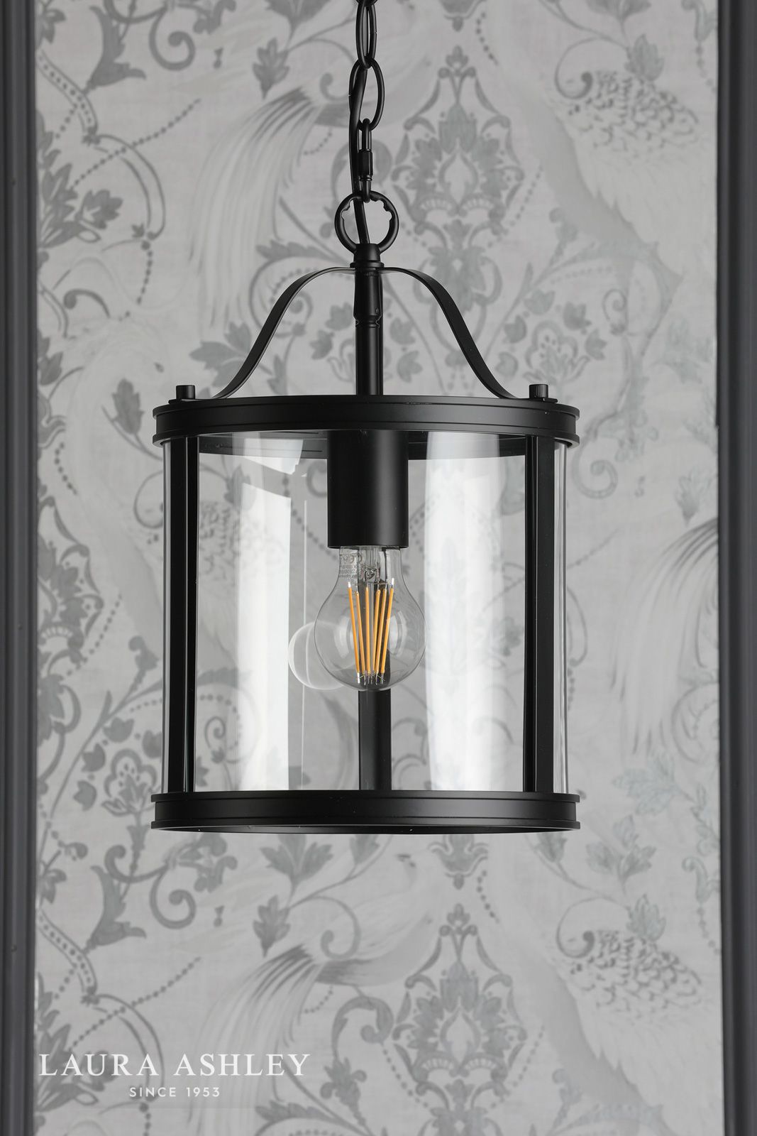 Laura Ashley Harrington Single Pendant Matt Black and Glass