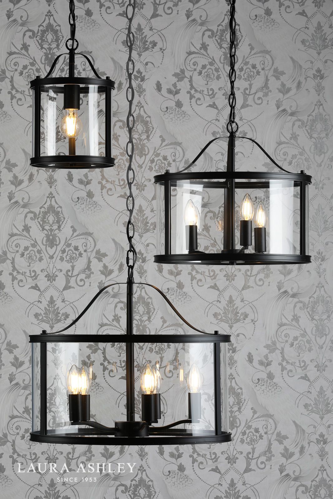 Laura Ashley Harrington Single Pendant Matt Black and Glass
