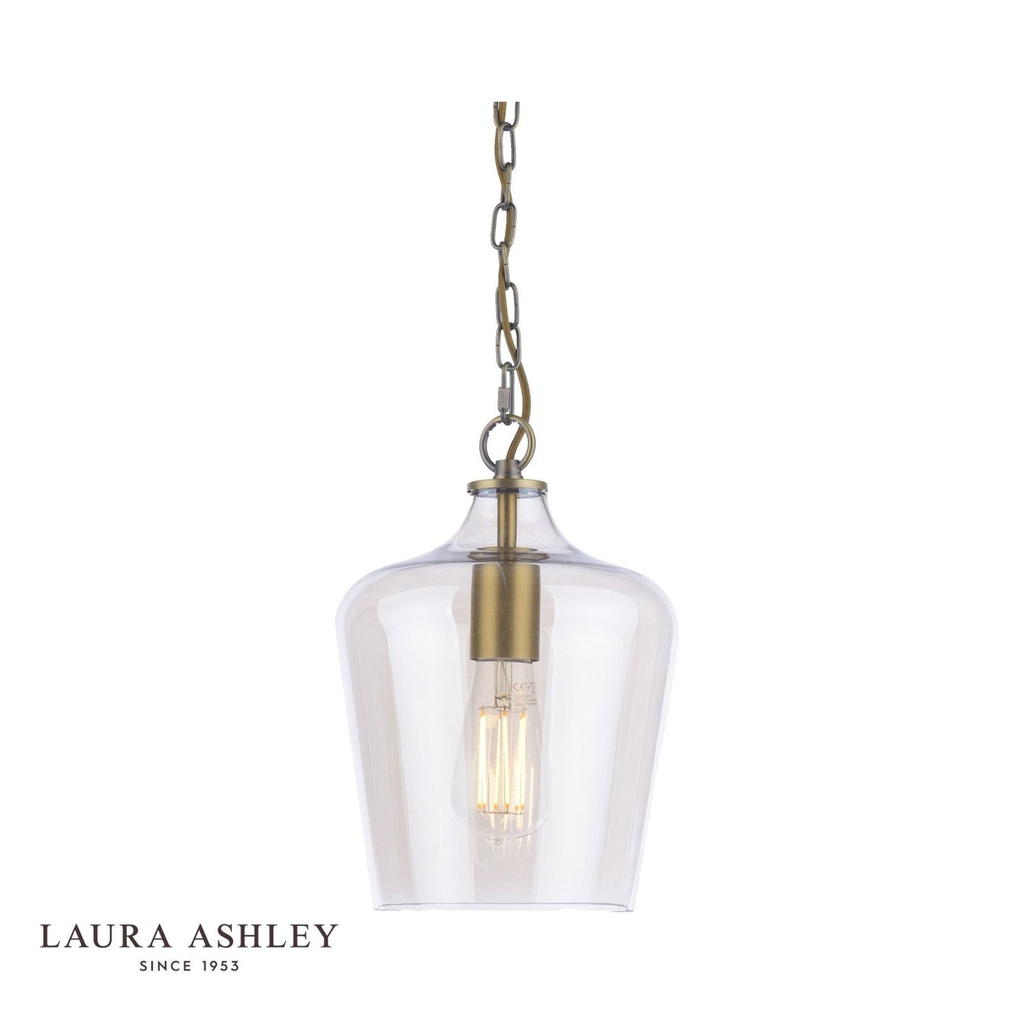 Laura Ashley Ockley Single Pendant Antique Brass and Champagne Glass