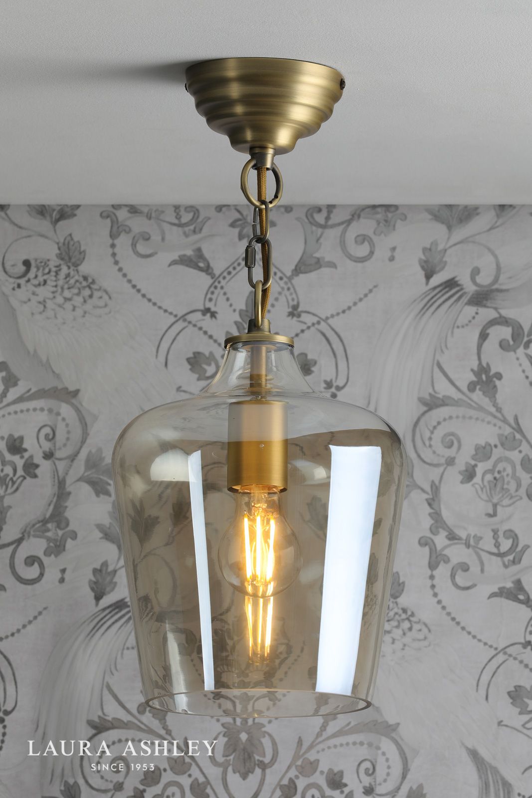 Laura Ashley Ockley Single Pendant Antique Brass and Champagne Glass