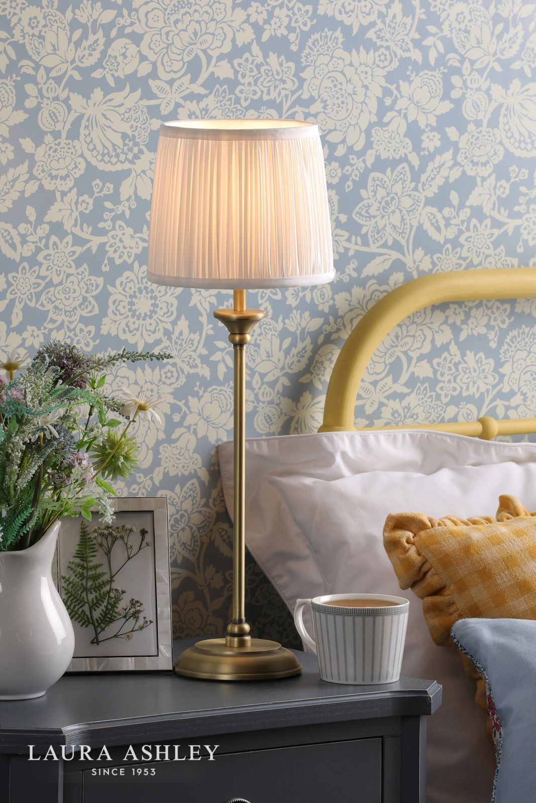 Laura Ashley Hemsley Table Lamp Antique Brass and Ivory With Shade