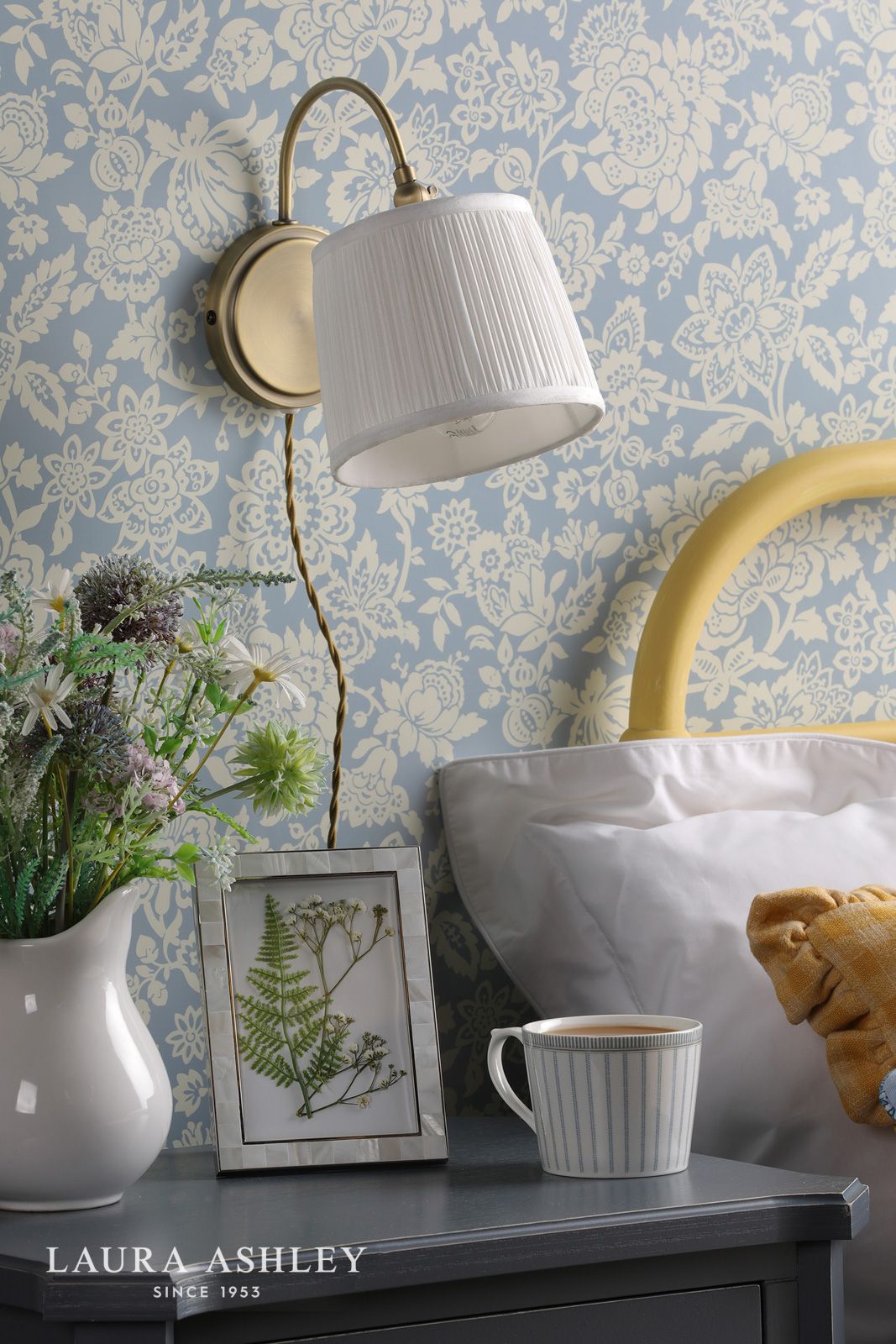 Laura Ashley Hemsley Wall Light Antique Brass and Ivory With Shade