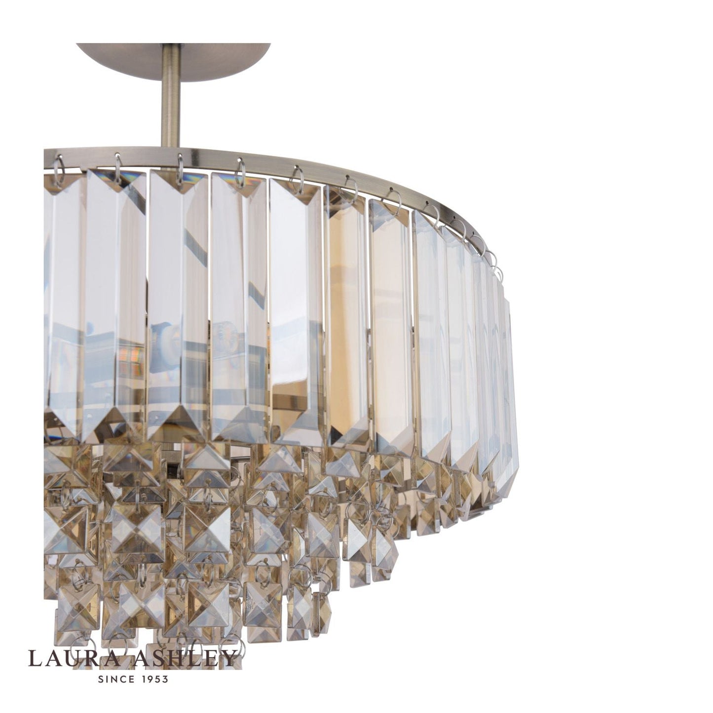 Laura Ashley Vienna 3 Light Semi-Flush Ceiling Light Champagne Crystal and Antique Brass
