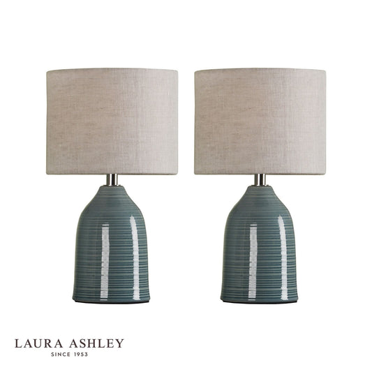 Laura Ashley Penny Twin Pack Table Lamp Blue Crackle Glaze With Shade