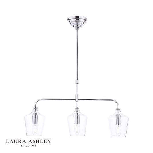 Laura Ashley Ockley 3 Light Bar Pendant Polished Chrome and Glass