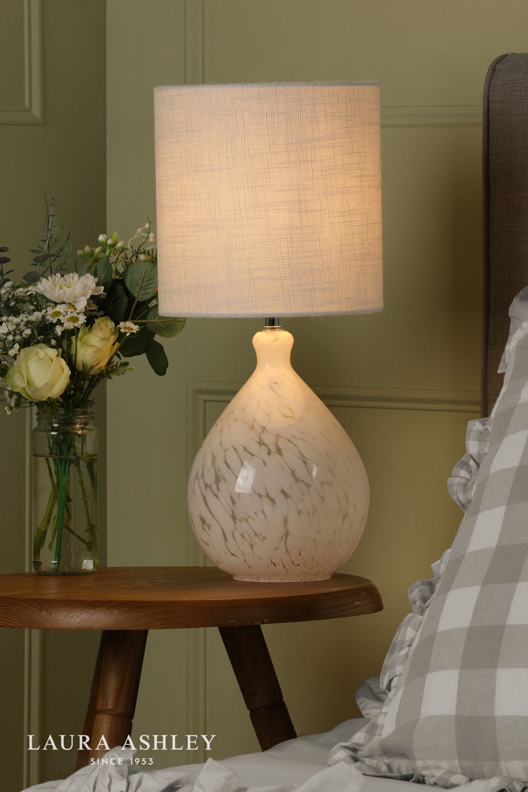 Laura Ashley Confetti Table Lamp White Art Glass and Silver With Shade