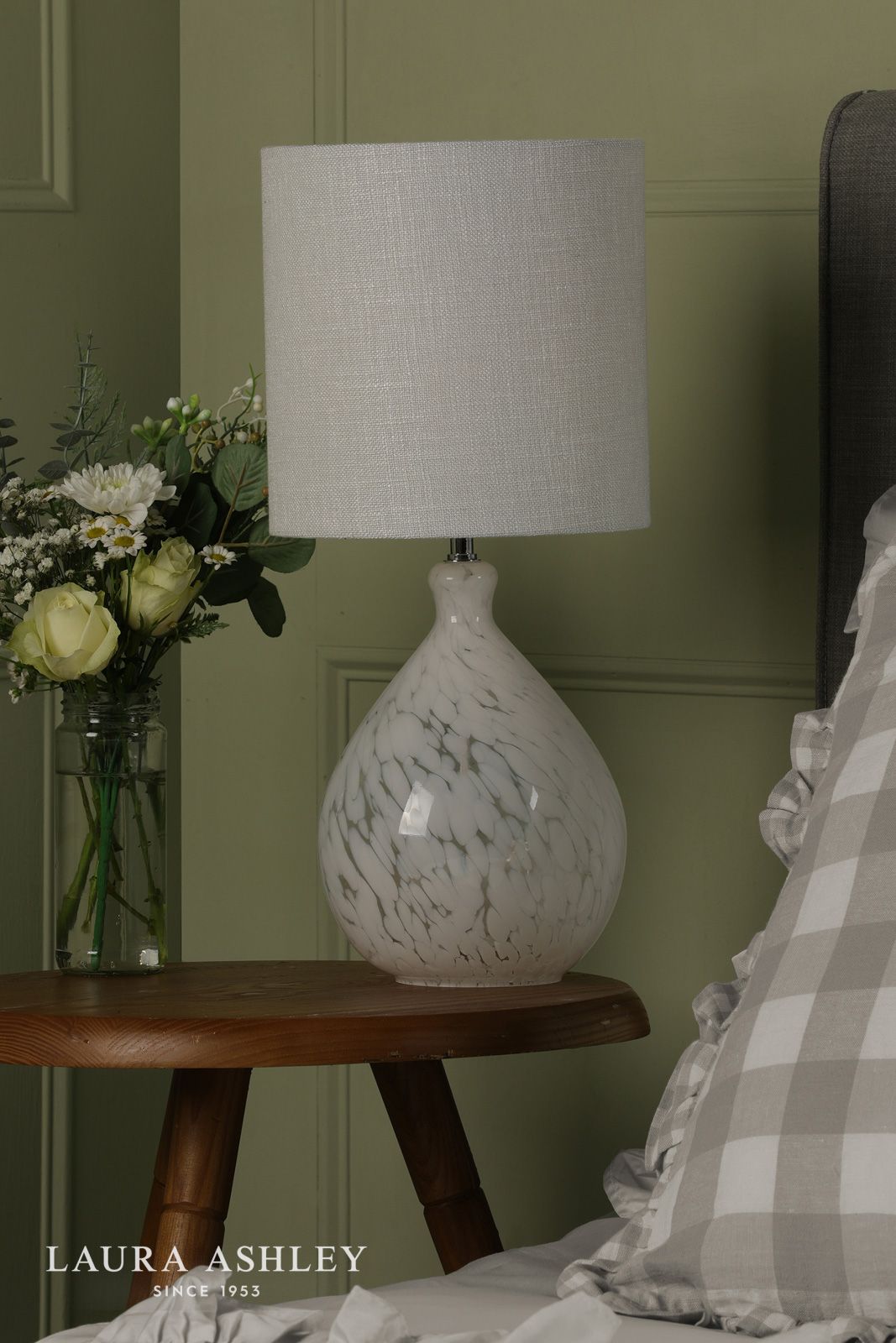 Laura Ashley Confetti Table Lamp White Art Glass and Silver With Shade