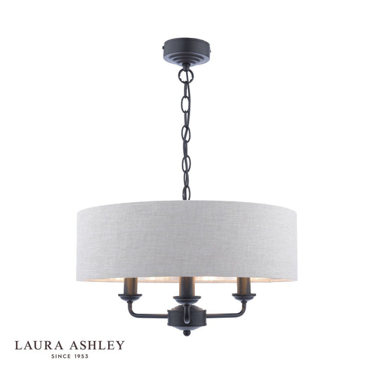 Laura Ashley Sorrento 3 Light Shadelier Matt Black and Natural With Shade