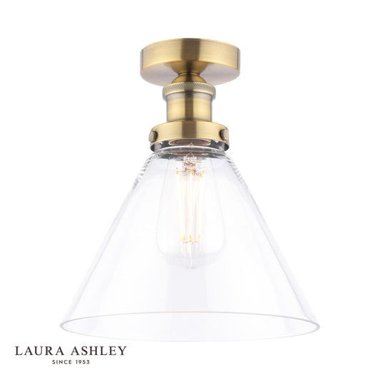 Laura Ashley Isaac Semi-Flush Antique Brass and Glass