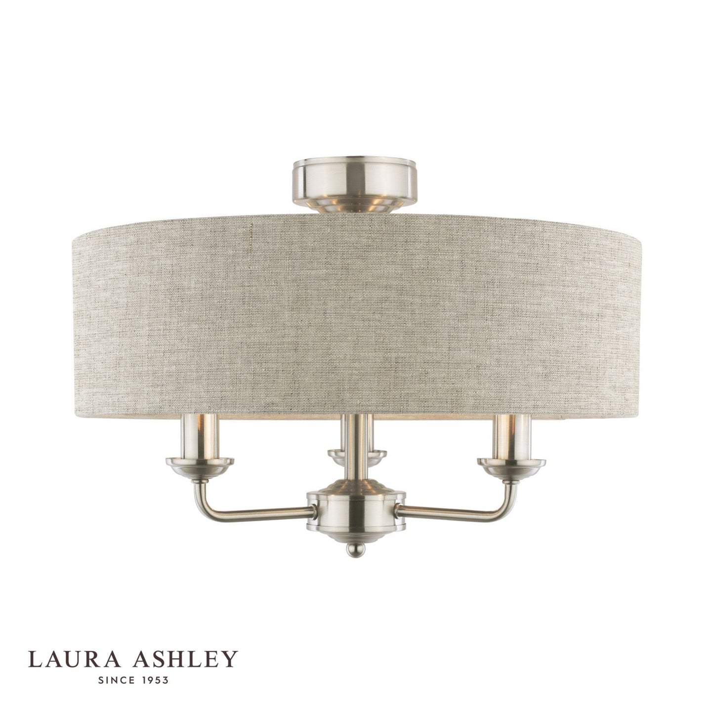 Laura Ashley Sorrento 3 Light Semi-Flush Satin Nickel and Natural With Shade