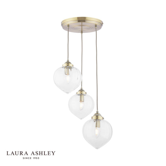 Laura Ashley Whitham 3 Light Cluster Pendant Antique Brass and Glass