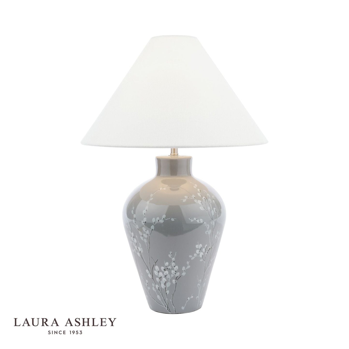Laura Ashley Pussywillow Table Lamp Grey Ceramic and Polished Nickel With Shade