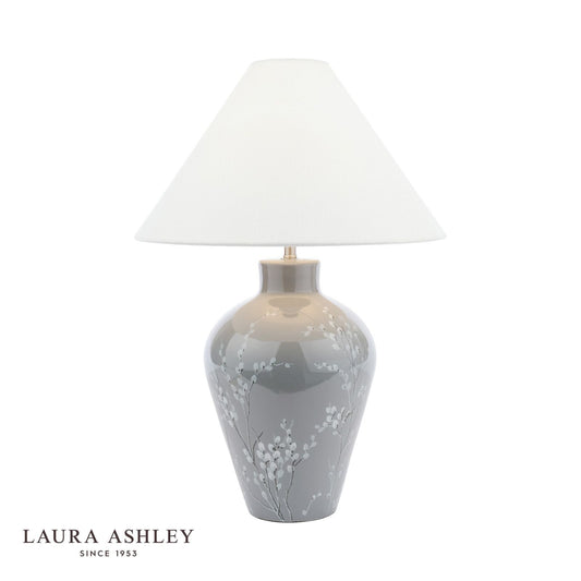 Laura Ashley Pussywillow Table Lamp Grey Ceramic and Polished Nickel With Shade