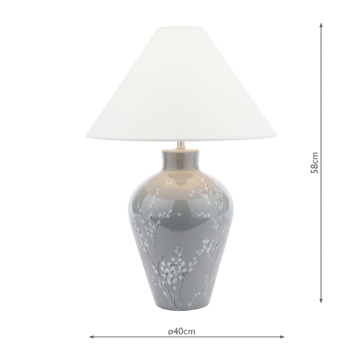 Laura Ashley Pussywillow Table Lamp Grey Ceramic and Polished Nickel With Shade