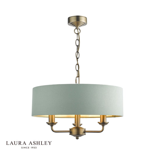 Laura Ashley Sorrento 3 Light Shadelier Matt Antique Brass and Green With Shade
