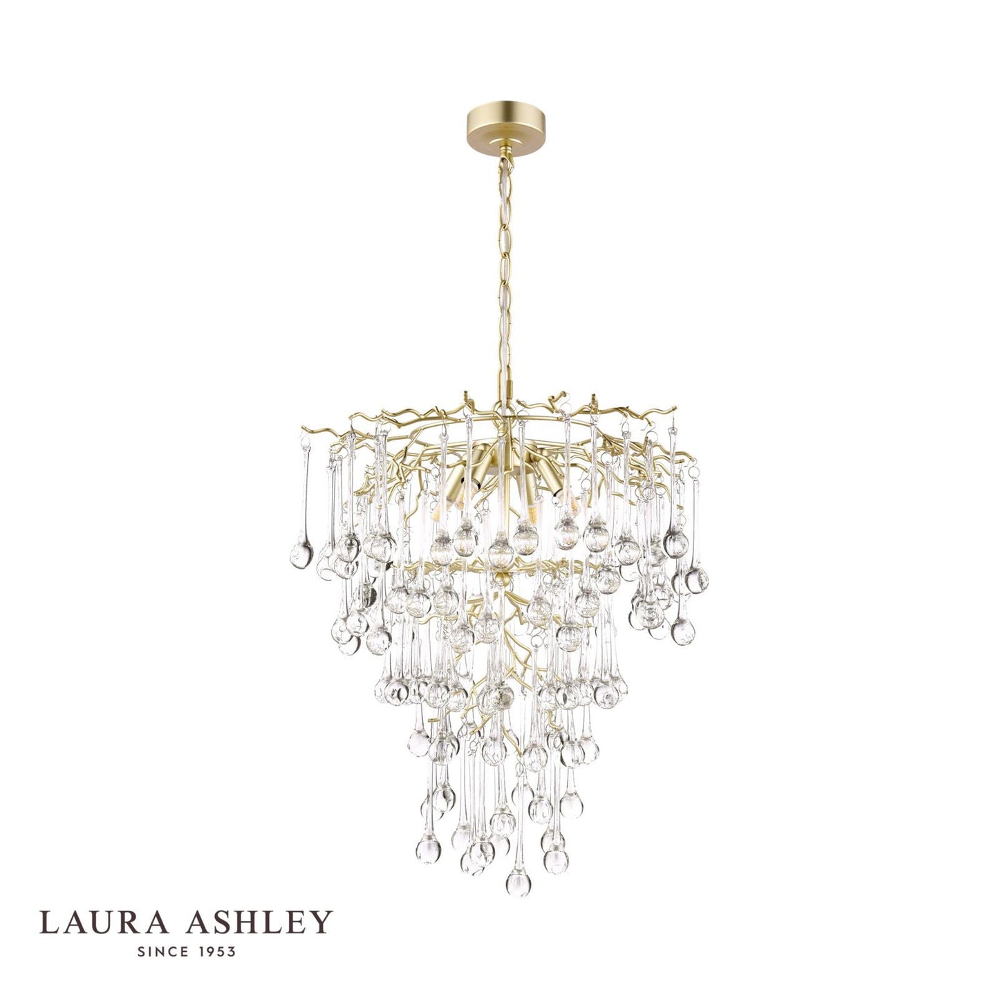 Laura Ashley Willow 4 Light Pendant Satin Champagne and Crystal