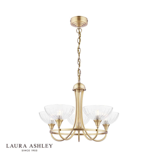 Laura Ashley Wellham 5 Light Armed Pendant Antique Brass and Glass