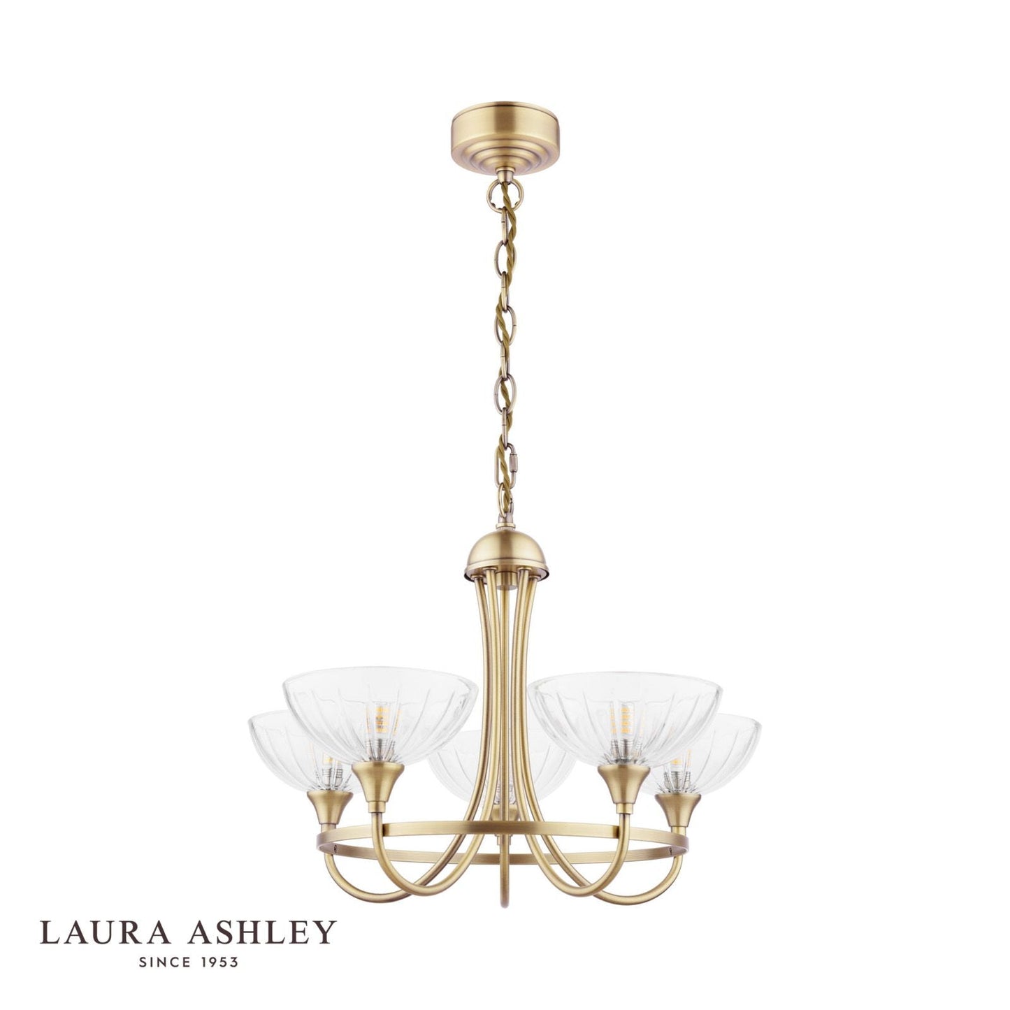 Laura Ashley Wellham 5 Light Armed Pendant Antique Brass and Glass