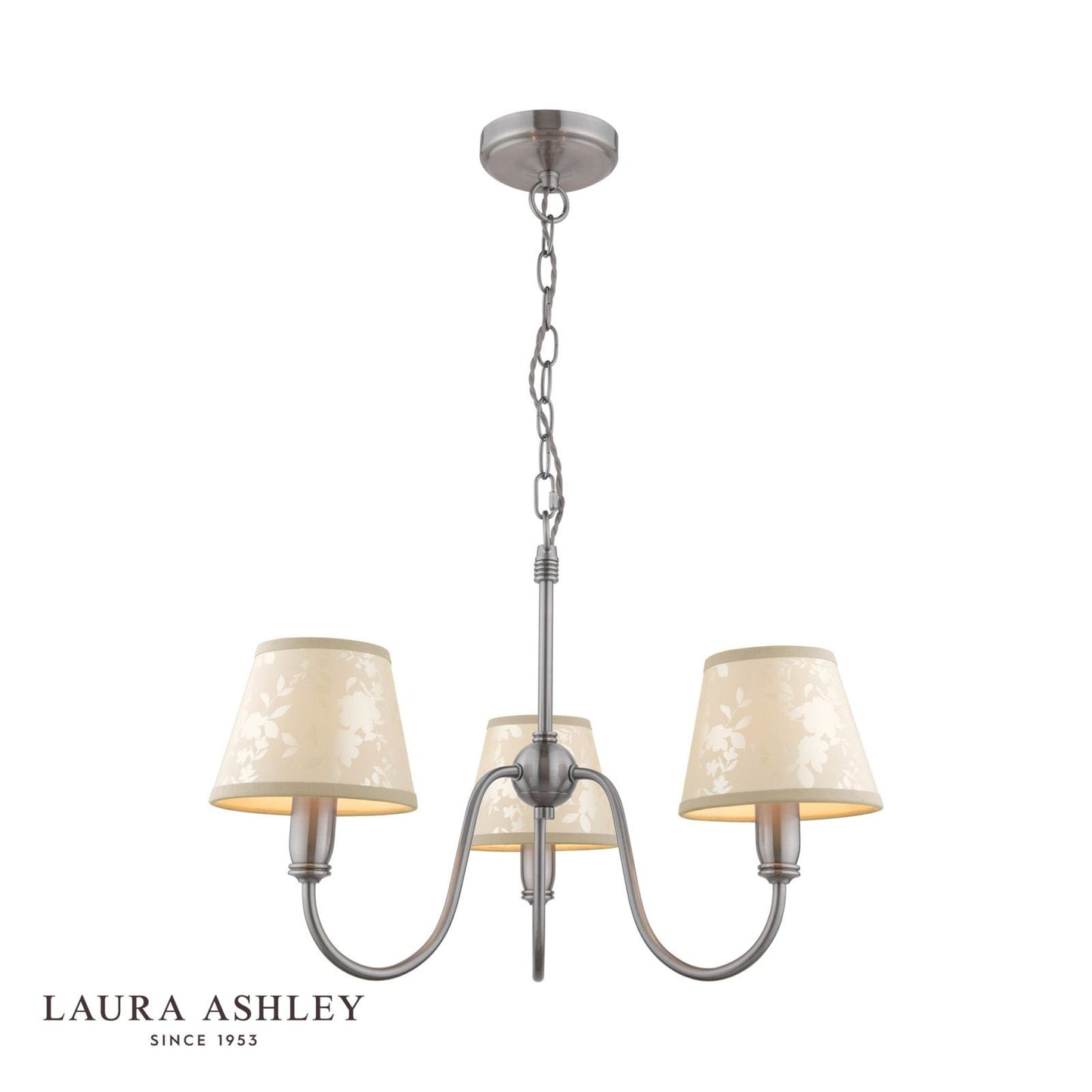 Laura Ashley Westbourne 3 Light Armed Pendant Polished Pewter With Shade