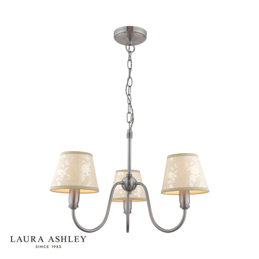 Laura Ashley Westbourne 3 Light Armed Pendant Polished Pewter With Shade
