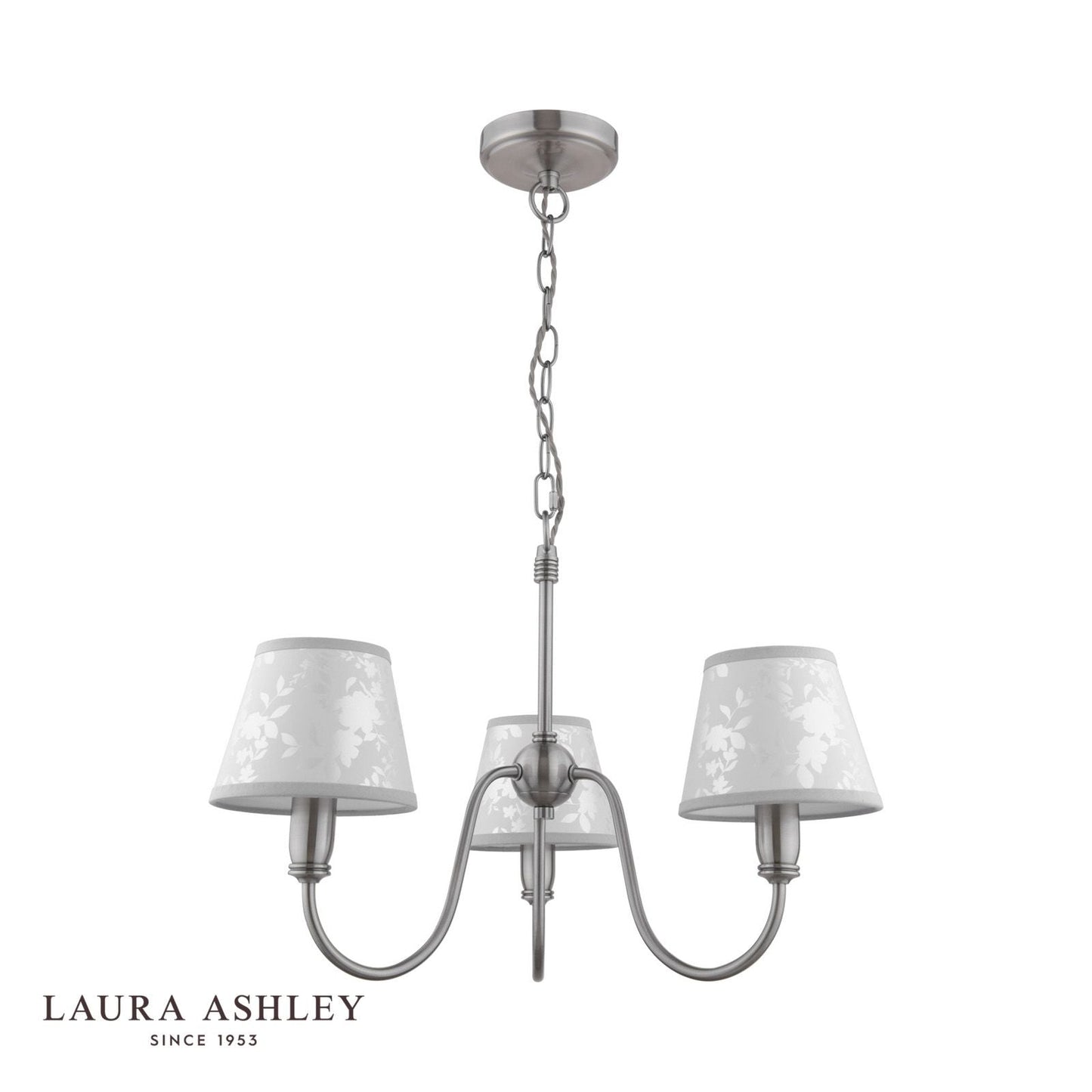 Laura Ashley Westbourne 3 Light Armed Pendant Polished Pewter With Shade