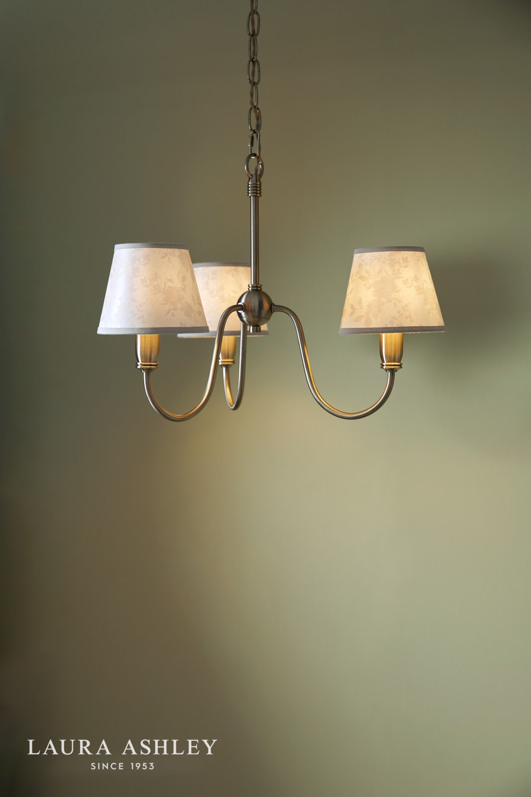 Laura Ashley Westbourne 3 Light Armed Pendant Polished Pewter With Shade