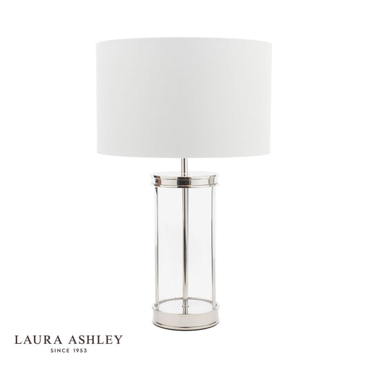 Laura Ashley Harrington Small Table Lamp Polished Nickel and Glass With Shade