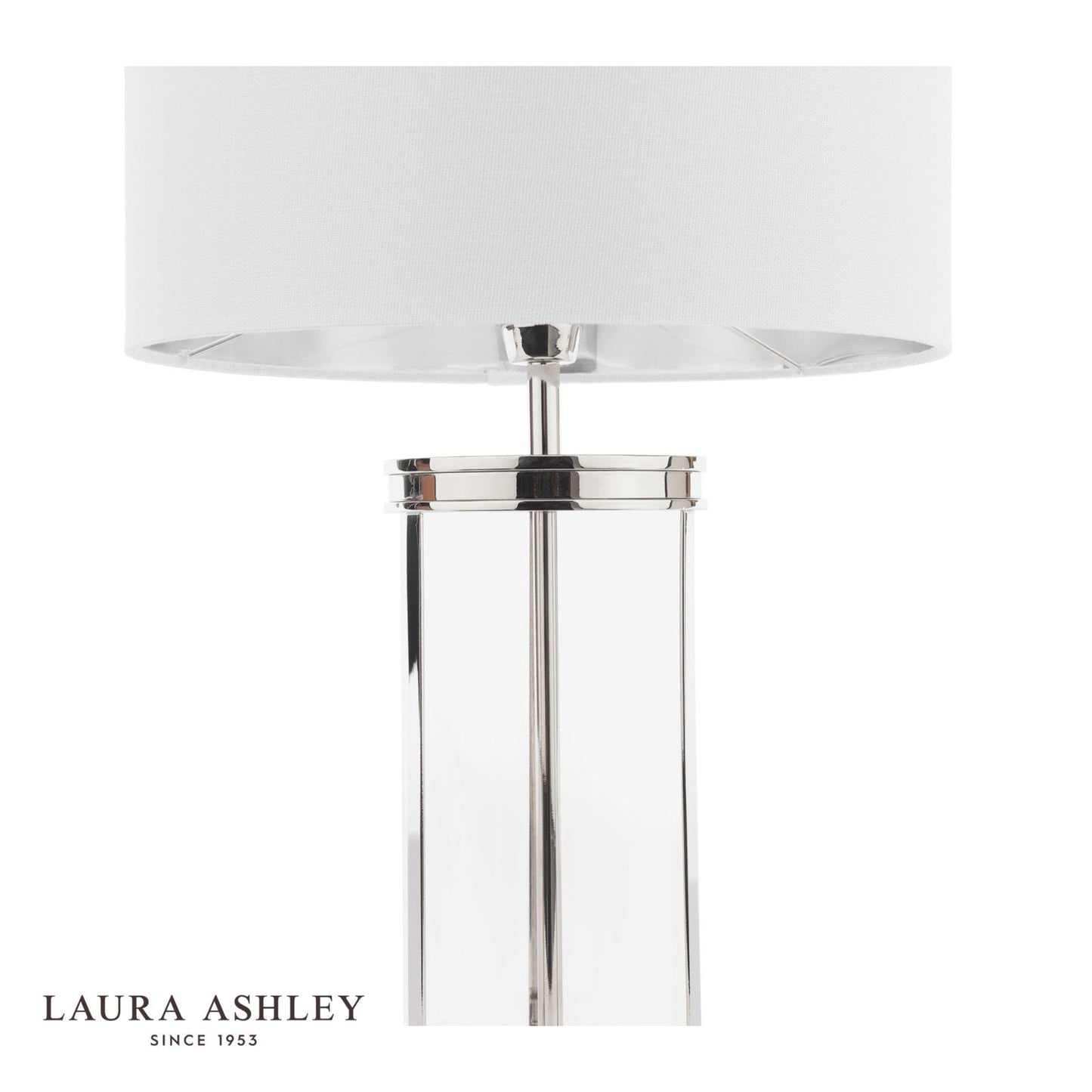 Laura Ashley Harrington Small Table Lamp Polished Nickel and Glass With Shade