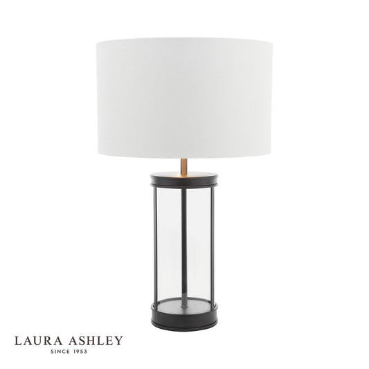 Laura Ashley Harrington Small Table Lamp Matt Black and Glass With Shade