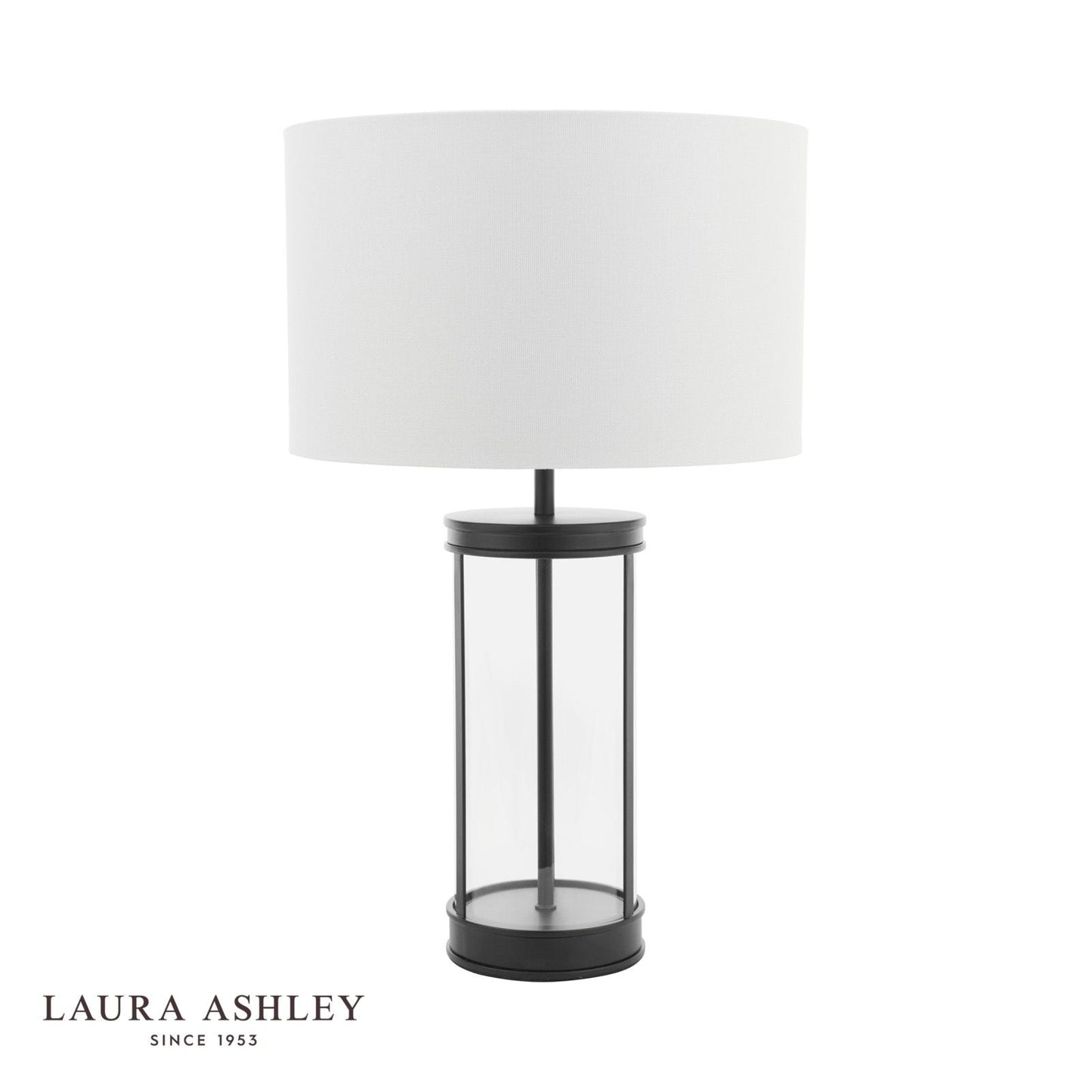 Laura Ashley Harrington Small Table Lamp Matt Black and Glass With Shade