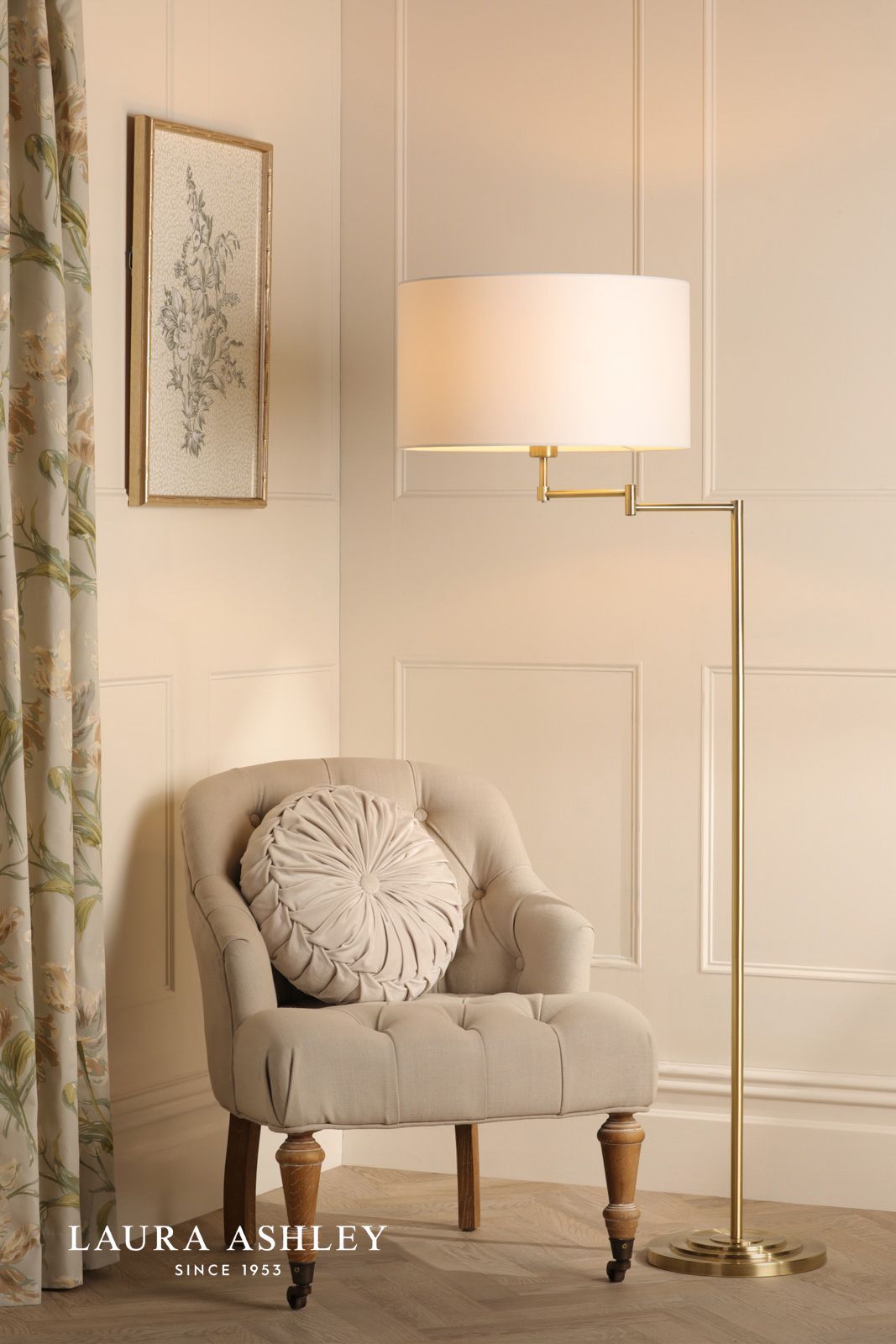 Laura Ashley Marlowe Floor Lamp Antique Brass With Shade