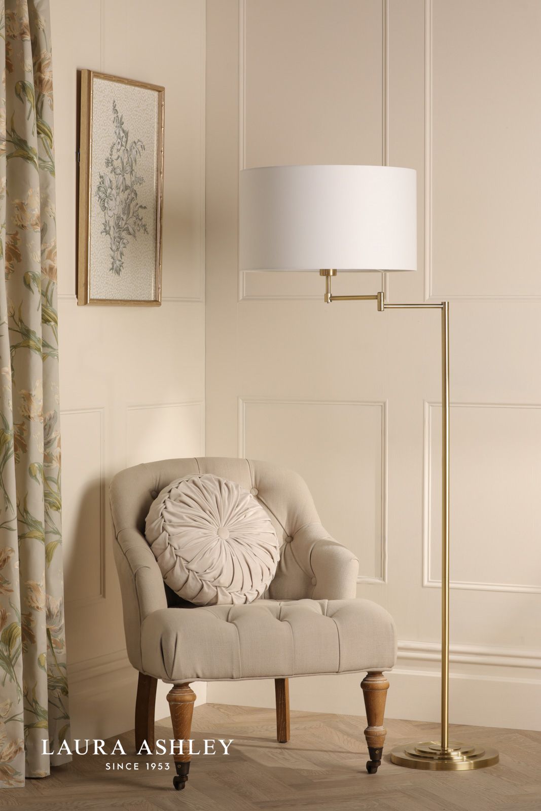 Laura Ashley Marlowe Floor Lamp Antique Brass With Shade