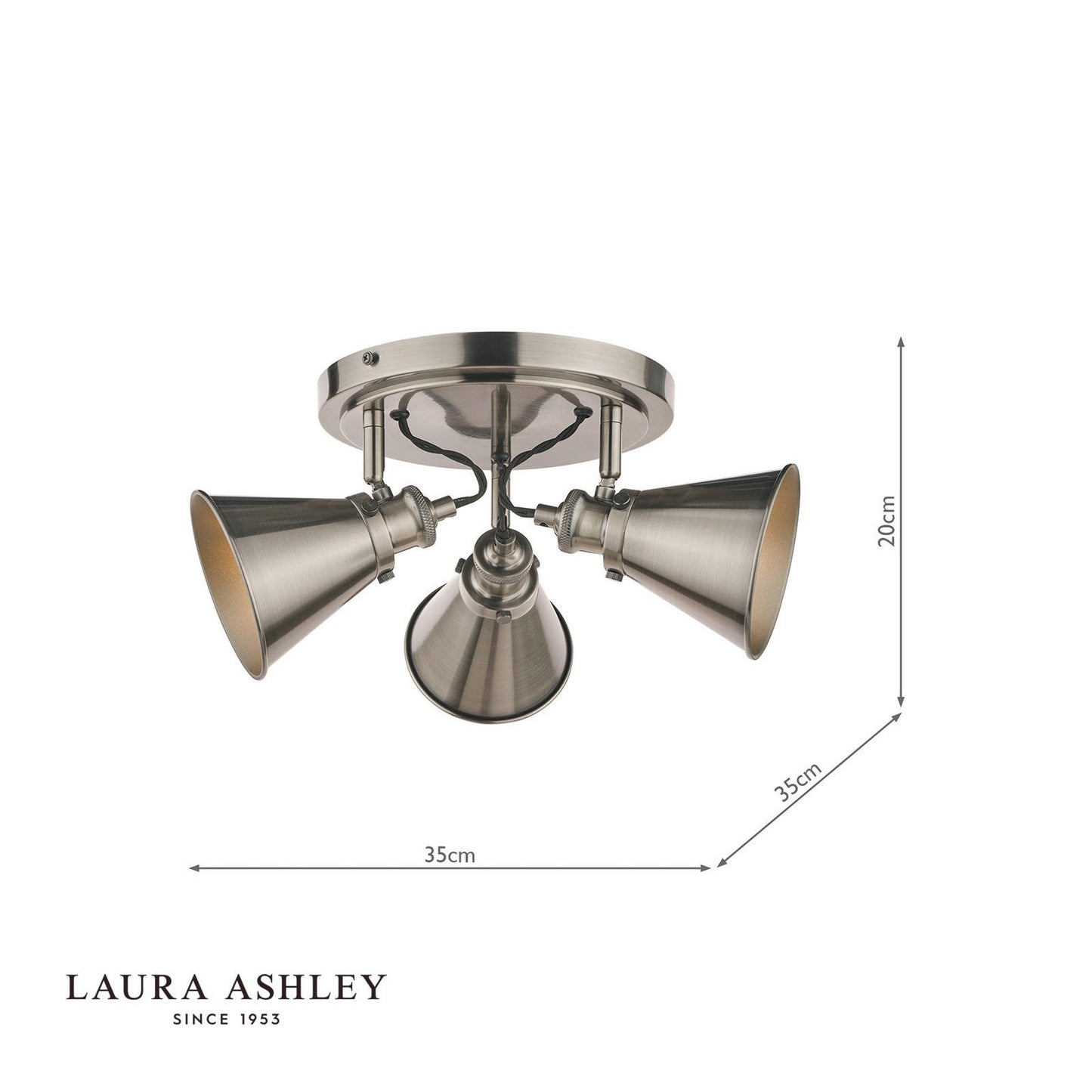 Laura Ashley Rufus 3 Light Plate Spotlight Industrial Nickel