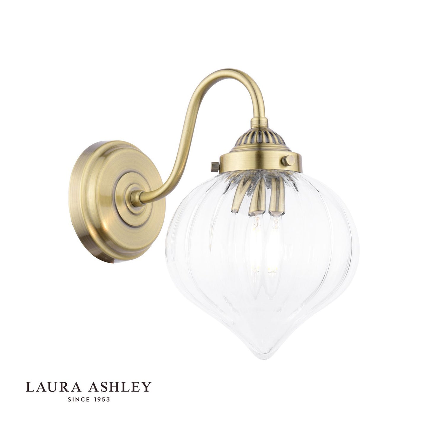 Laura Ashley Whitham Wall Light Antique Brass and Ribbed Glass