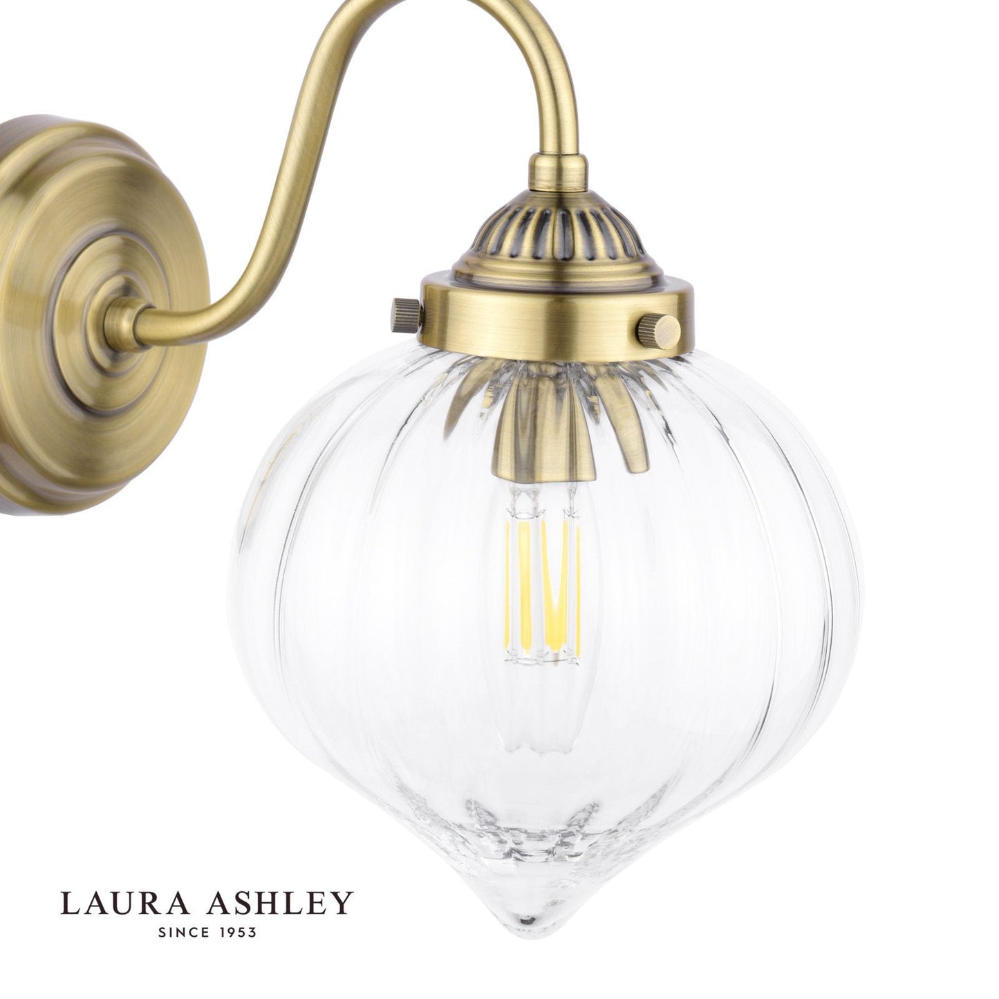 Laura Ashley Whitham Wall Light Antique Brass and Ribbed Glass