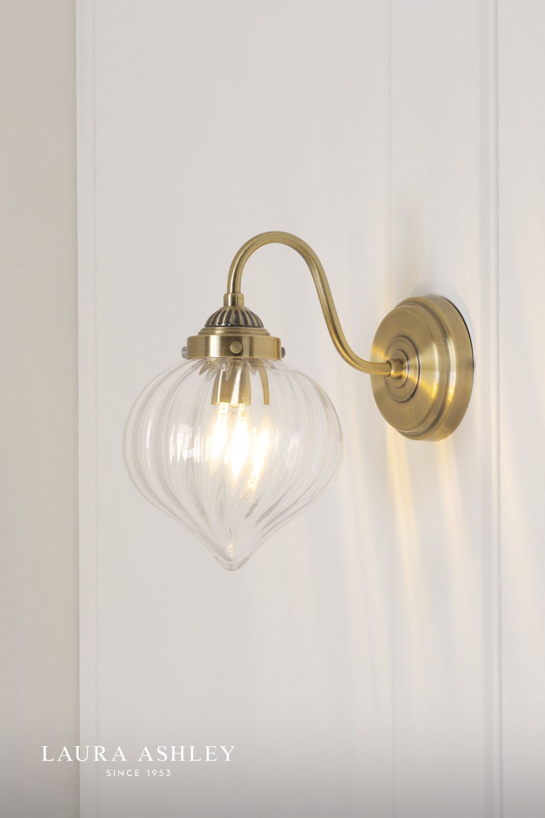 Laura Ashley Whitham Wall Light Antique Brass and Ribbed Glass