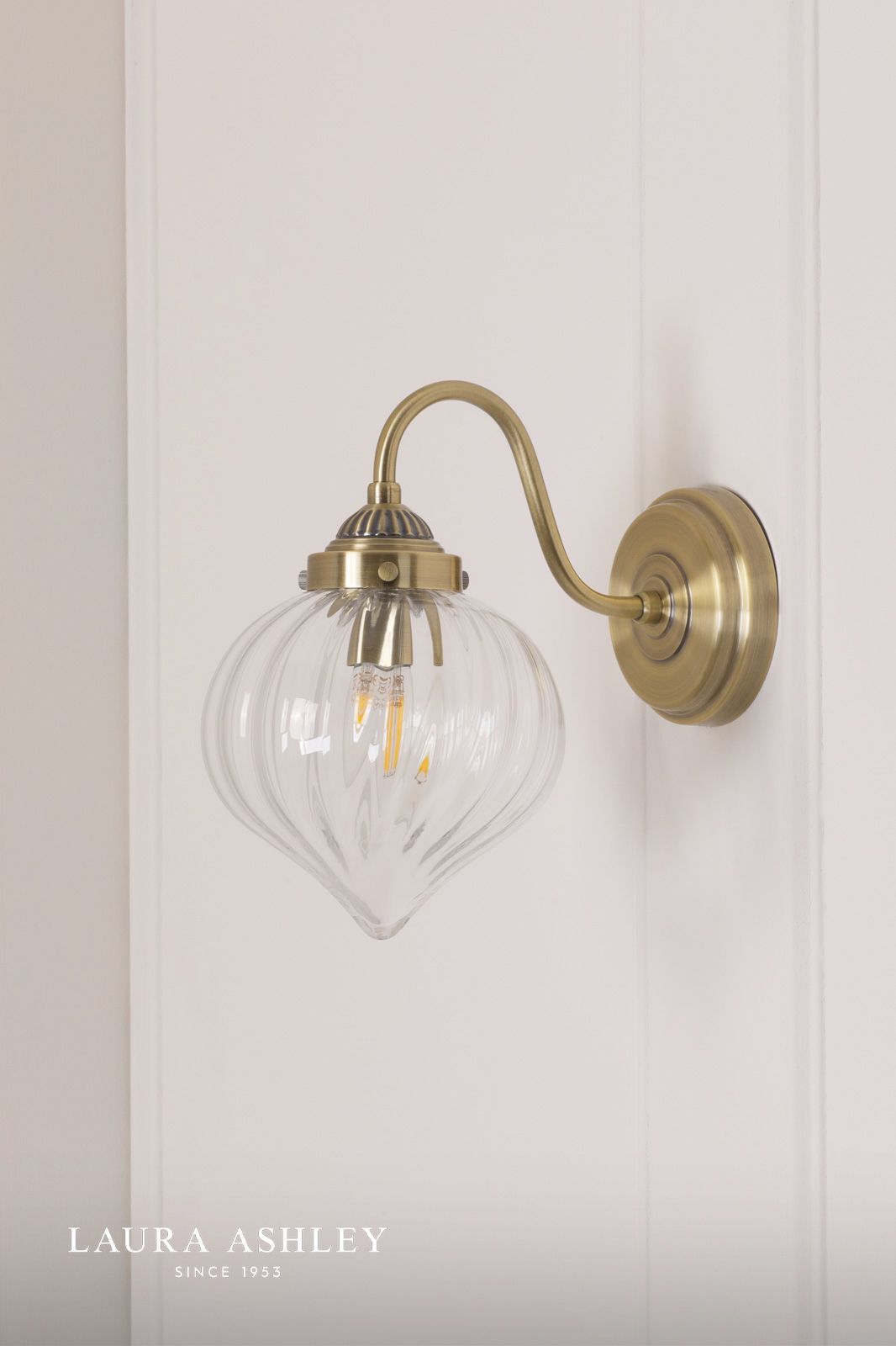 Laura Ashley Whitham Wall Light Antique Brass and Ribbed Glass